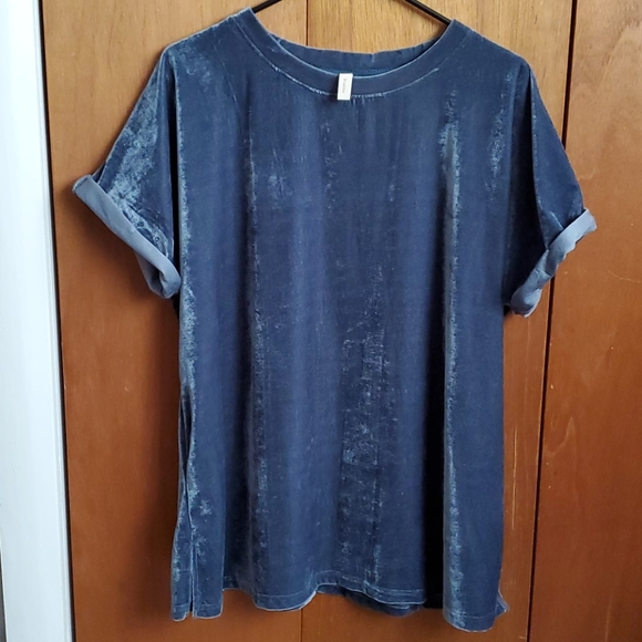 LOT OF 2 Crushed Velvet Relaxed Short Sleeve Tops - Picture 6 of 7